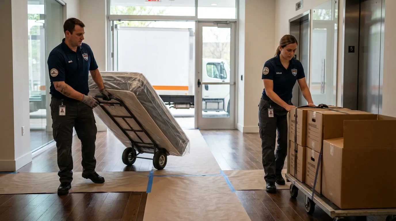Professional apartment movers loading elevator in Lebanon, PA